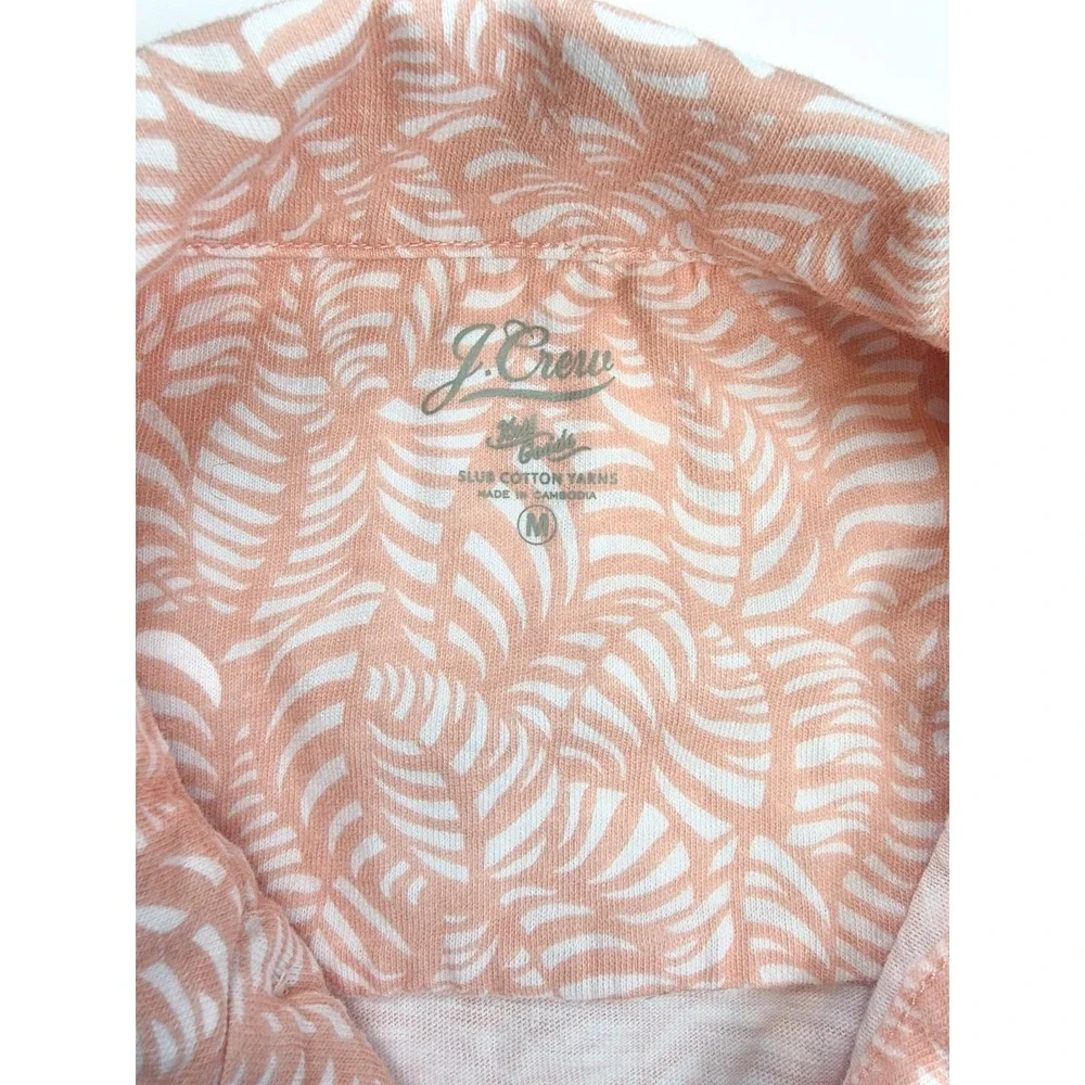 J. Crew Mens Orange Tropical Leaf Print Slub Cotton Short Sleeve Shirt‎ Size M